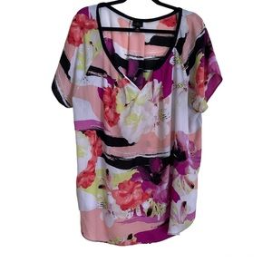 Worthington Pink Floral Plus Size Short Sleeve Sheer Blouse